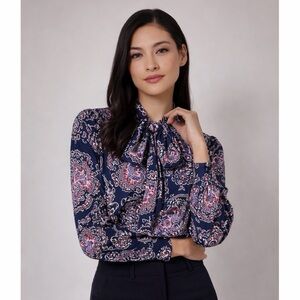 Hawes & Curtis Fitted Satin Shirt Blouse Bow Career UK 10 US Sz 6